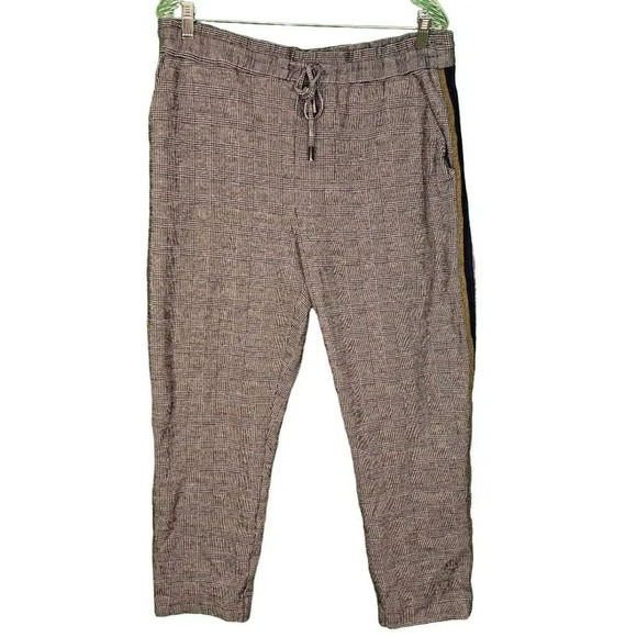 Maeve Anthropologie Womens Gray Plaid Side Stripe Pants Large - Picture 1 of 5